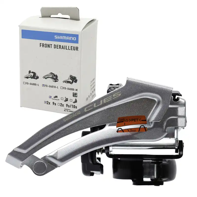 Oferta limitowana Przerzutka przednia Shimano Cues FD-U4010-L 2x9-rz, 28,6/31,8/34,9 mm, Top Swing, 46T