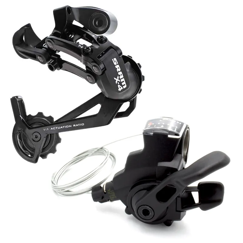 Zamów teraz Przerzutka tylna SRAM X-4, 7 rz. średni wózek + Manetka SRAM X-3 Trigger 7-rzędowa