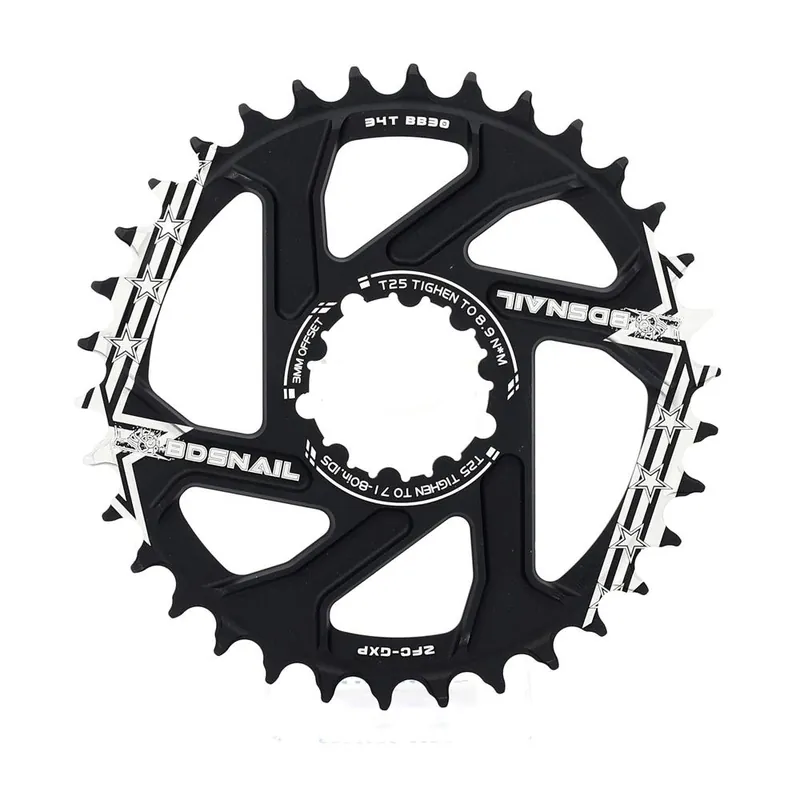 Ekspresowa dostawa Tarcza mechanizmu korbowego SNAIL do Sram GXP, Truvativ, 34T, Direct Mount, 3 mm Offset, czarna, aluminium