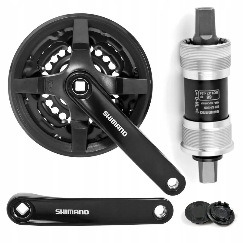 Wysoka jakość Korba SHIMANO TY301 6 7 8 rzędów z osłoną + suport BB-UN300 68x122,5mm