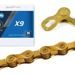 Łańcuch KMC X9 Ti-N złoty, 114 ogniw, 6,6mm, 9-rzędowy Rabat