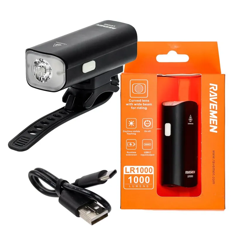 Niska cena Lampka przednia Ravemen LR1000, 1000 lm, USB-C, czarna