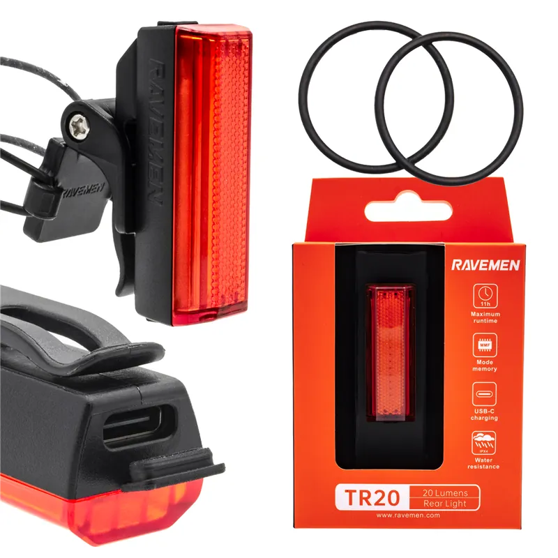 Tani Lampka tylna Ravemen TR20 Black, 20 lumenów, USB-C