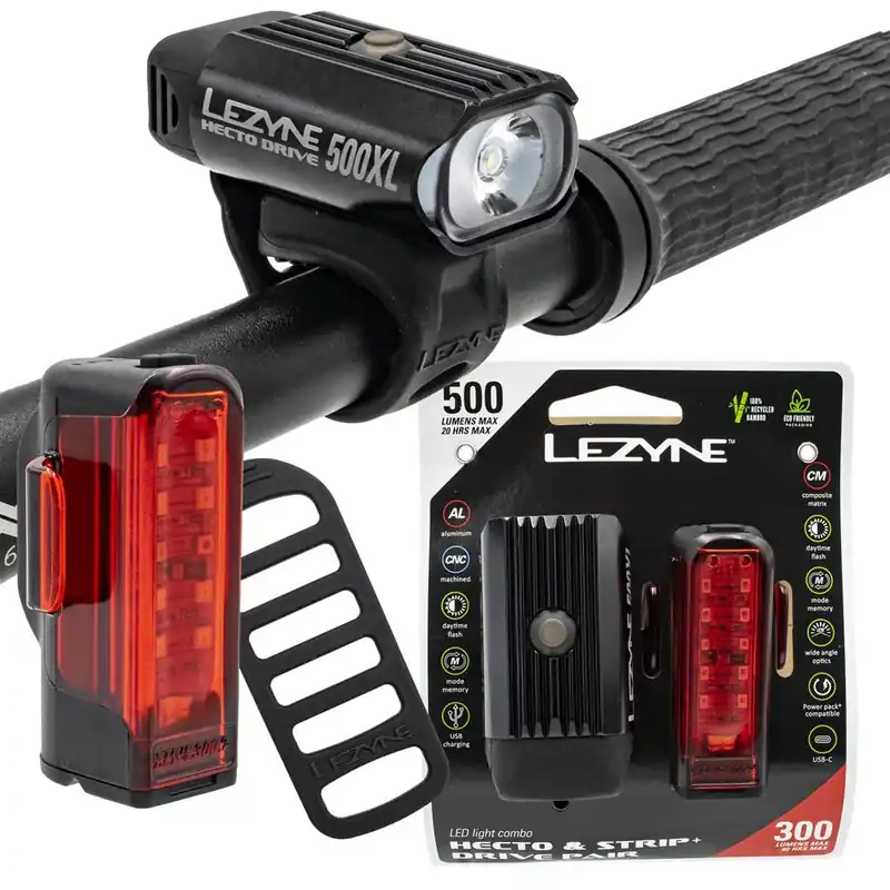 Zestaw lampek Lezyne Hecto Drive 500 XL, Strip Drive 300+, 500 lm, 300 lumenów Darmowa dostawa