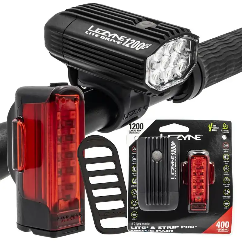 Wysoka jakość Zestaw lampek Lezyne Lite Drive 1200+, Strip Drive Pro+, 1200 lm / 400 lm