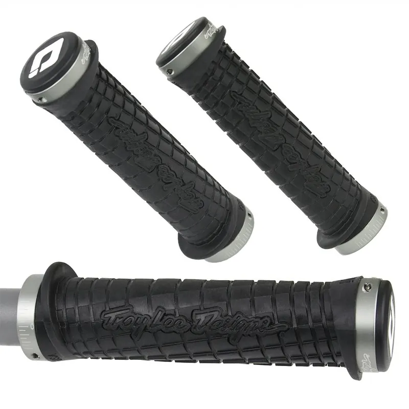 Oferta limitowana Chwyty przykręcane MTB ODI Troy Lee Designs, Lock-On czarne, szare obejmy, 130mm