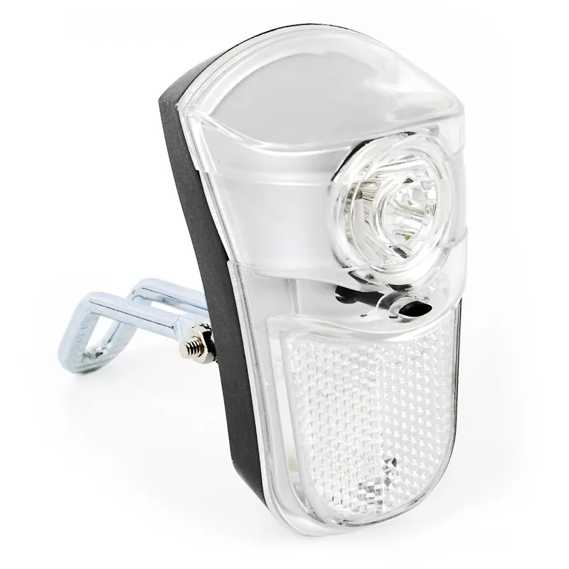 Premium Lampka przednia JY7019, 1 dioda LED, Odblask, bateryjna, czarno-srebrna